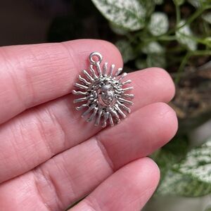 Tiny medieval pendant necklace charm sun with female face cherub angel witchy